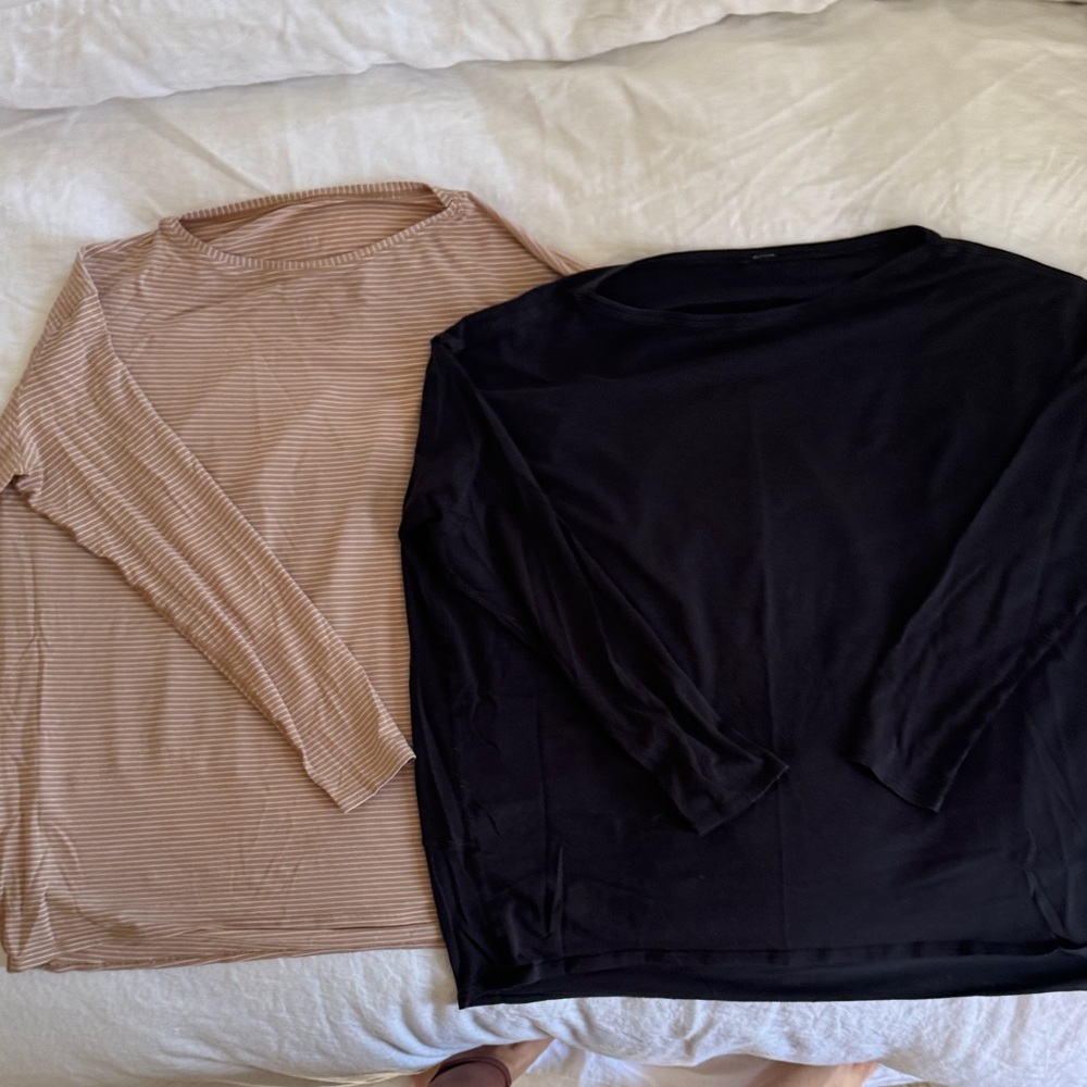 lululemon athletica back in action Long Sleeve Tees - Black & Beige Stripe Set